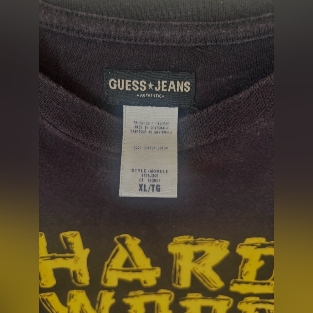Vintage Guess Jeans “Hard Wood Installation,” Black & Yellow T Shirt Size: XL - Picture 5 of 5